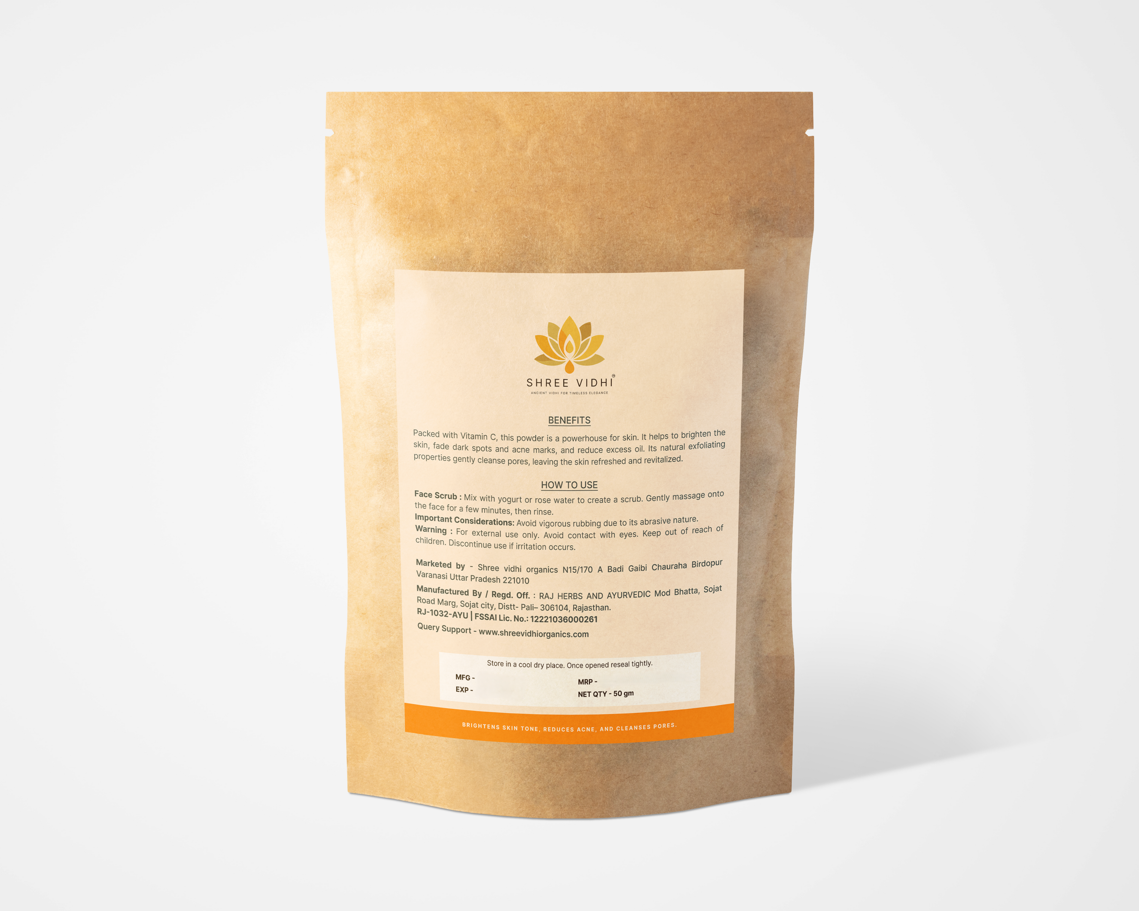 Shree vidhi Natural Orange peel Powder for Face Care and Skin Care 50g