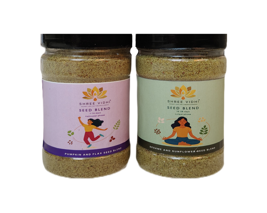Shree vidhi Seed Cycling Kit | Nurture your cycle naturally | Follicular phase 1-14 days (pumpkin and flax seeds) | Luteal phase 15-30 days (sesame and sunflower seeds)  - (pack of 2) - 300g each